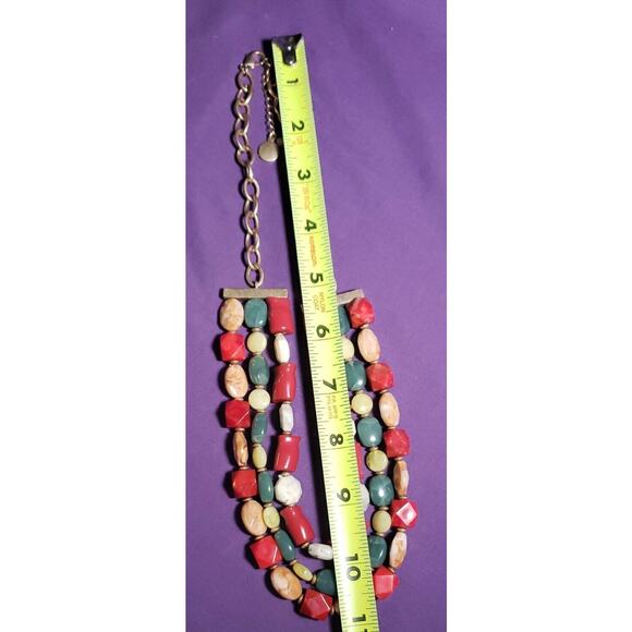 Dana Buchman Signed Three Layer Multicolored Necklace, Matte Yellow Gold Tone - Picture 11 of 13
